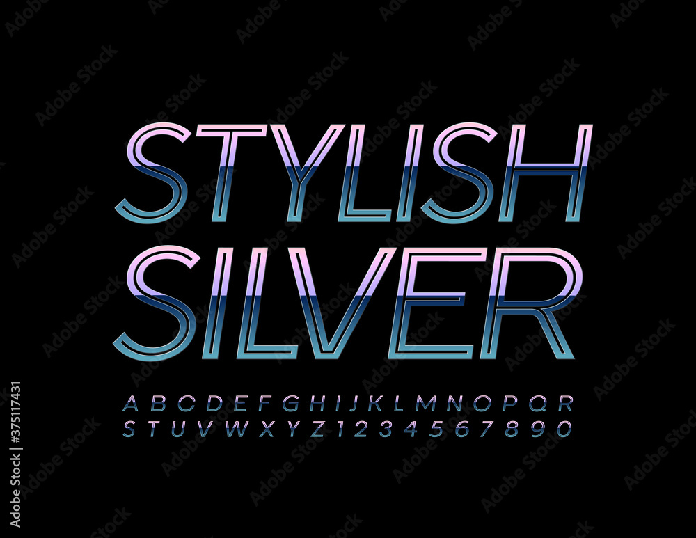 Vector Stylish Silver Alphabet set. Glossy metal Font. Chrome creative gradient Letters and Numbers Vector Stylish Silver Alphabet set. Glossy metal Font. Chrome creative gradient Letters and Numbers