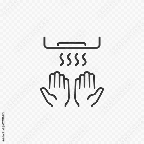 Icon of hygiene procedure. Vector handdry symbol. Process dry hands with air dryer sign