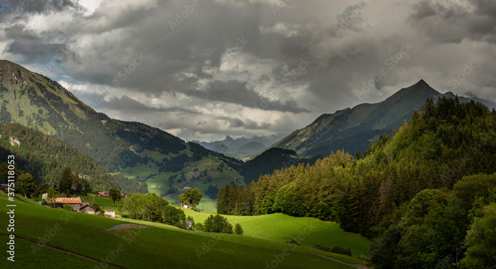 View on Gruyere mountains from Leysin, Switzerland 
