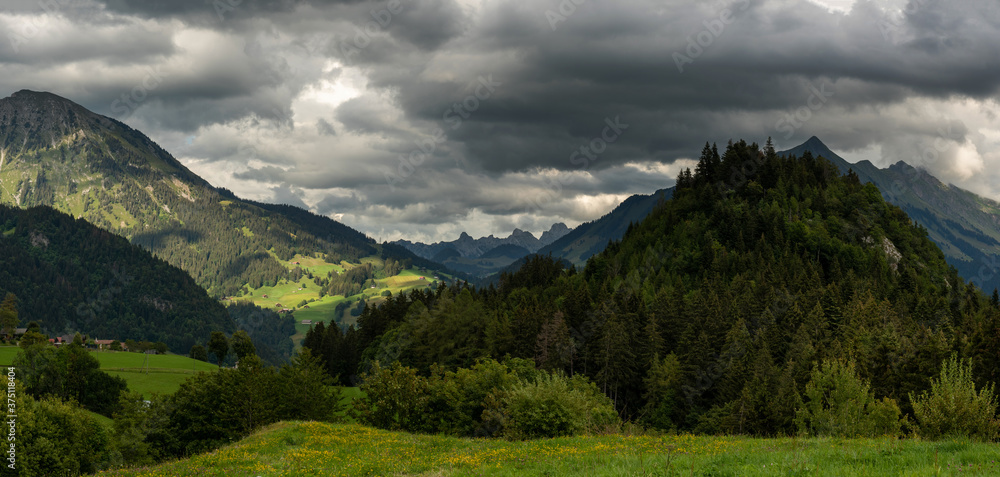 View on Gruyere mountains from Leysin, Switzerland 