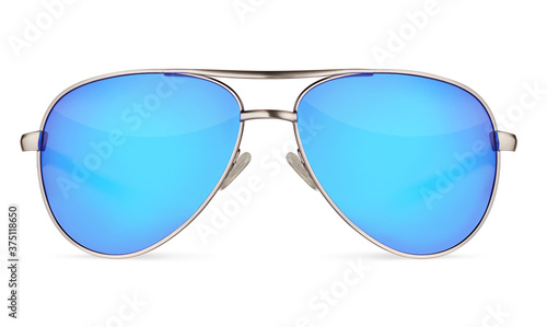 Tableau sur toile Aviators sunglasses with blue lenses isolated on white