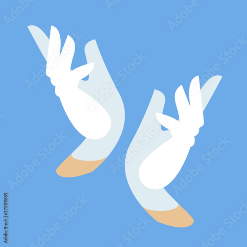 white medical surgical gloves on hands on blue background. hands in protective gloves. professional medical accessories. attributes of the paramedic.