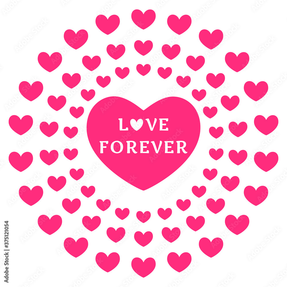 Love forever illustration vector. Decorative hearts lined up in circle shape. Valentine's Day concept design.