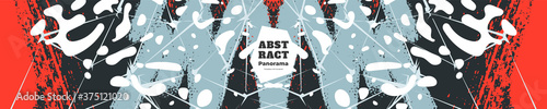 Abstract panorama illustration. Colorful lines, spots, constellations and polygons. Decorative symmetric wallpaper, backdrop. Hand drawn texture, decor elements and shapes. Eps10 vector.