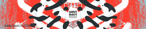 Abstract panorama illustration. Colorful lines, spots, constellations and polygons. Decorative symmetric wallpaper, backdrop. Hand drawn texture, decor elements and shapes. Eps10 vector.
