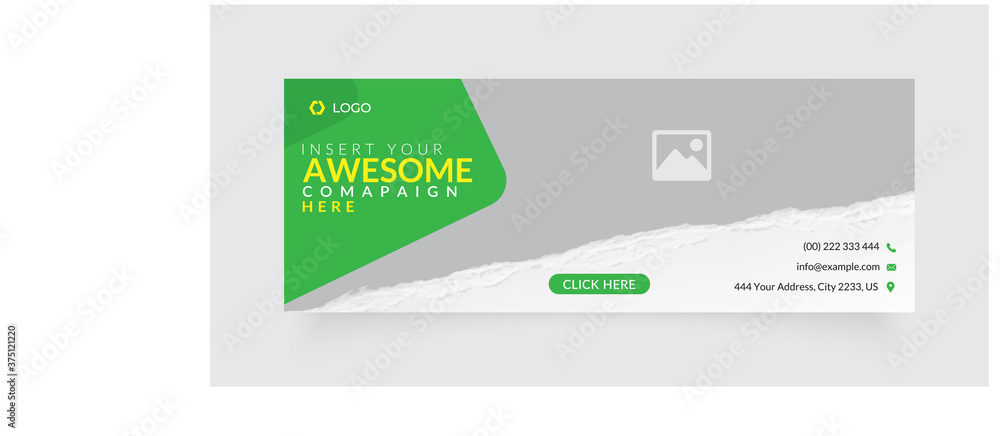 corporate facebook cover page timeline web ad banner template design with photo place modern layout green background