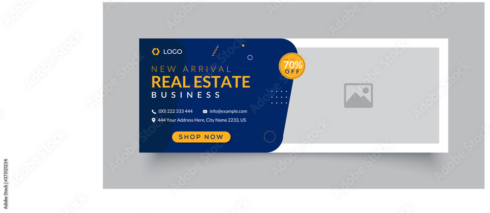 Online real estate facebook cover page timeline web ad banner template design with photo place modern layout blue background Online real estate facebook cover page timeline web ad banner template design with photo place modern layout blue background