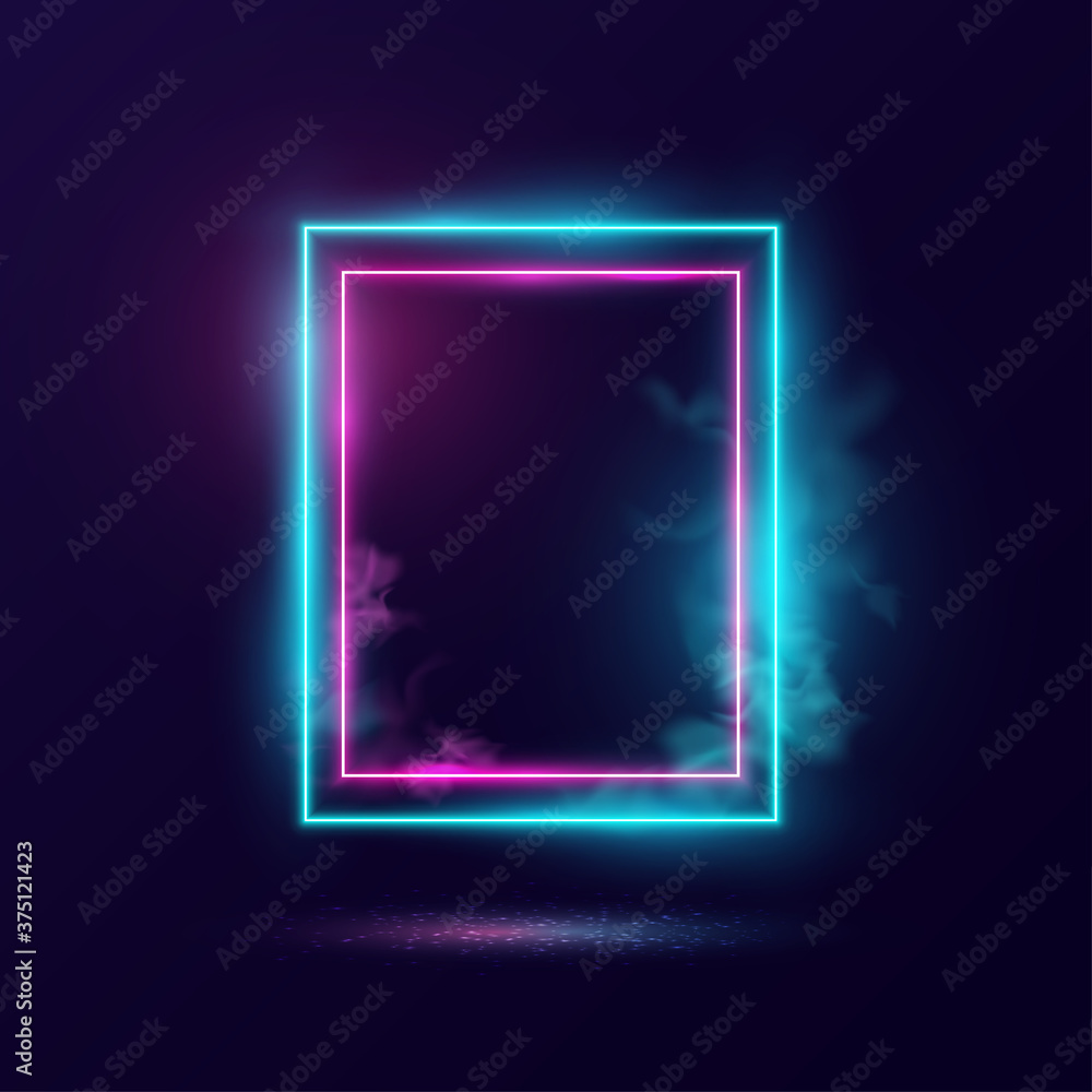 Glowing neon lighting frame with cyan and pink background. - obrazy, fototapety, plakaty 