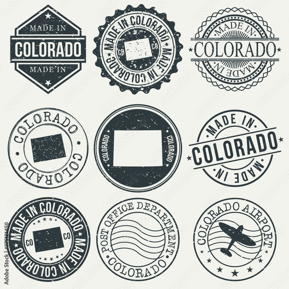 Colorado Set of Stamps. Travel Stamp. Made In Product. Design Seals Old Style Insignia.