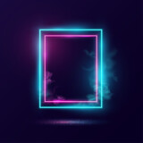 Glowing neon lighting frame with cyan and pink background.