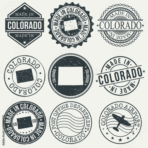 Colorado Set of Stamps. Travel Stamp. Made In Product. Design Seals Old Style Insignia.