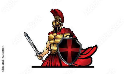 Greek Warrior Cartoon Mascot Vector Illustration Character