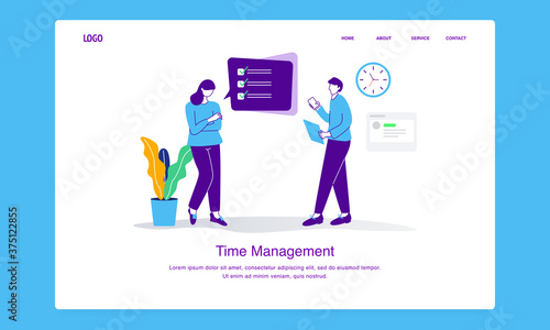 Modern time management illustration concept of men and women are checking job listings for landing page template