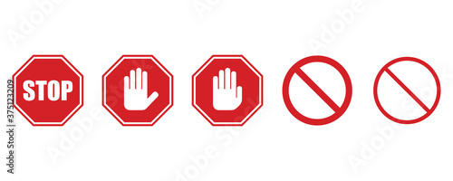 Stop signs collection in red and white, traffic sign to notify drivers 