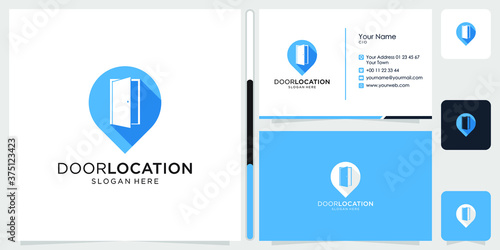 door and location logo design symbol icon template business card Vector Premium