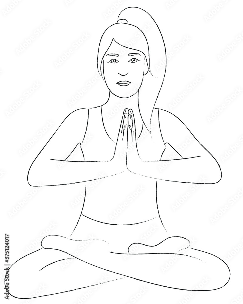 Sketch of a girl who is sitting in lotus position Sketch of a girl who is sitting in lotus position