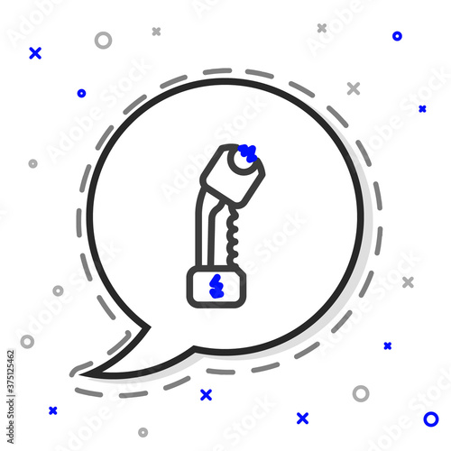 Line Police electric shocker icon isolated on white background. Shocker for protection. Taser is an electric weapon. Colorful outline concept. Vector Illustration.