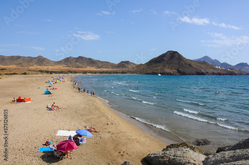 Beautiful scene of Playa de los Genoveses beach in Cabo de Gata Natural Park. Almeria, Spain photo