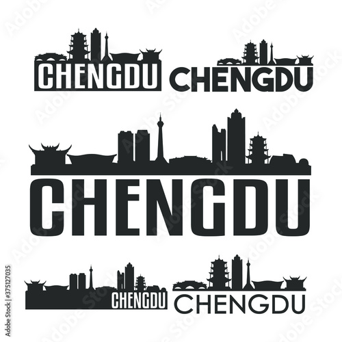 Chengdu China Flat Icon Skyline Vector Silhouette Design Set Logo.