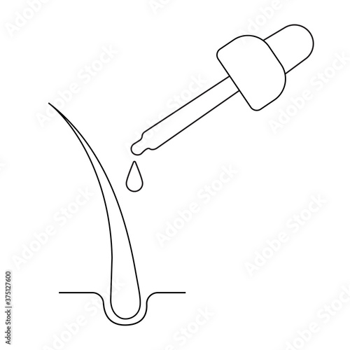 Hair roots treatment illustration. Pipette with a falling drop near the follicle icon. Prevent split ends, hair care