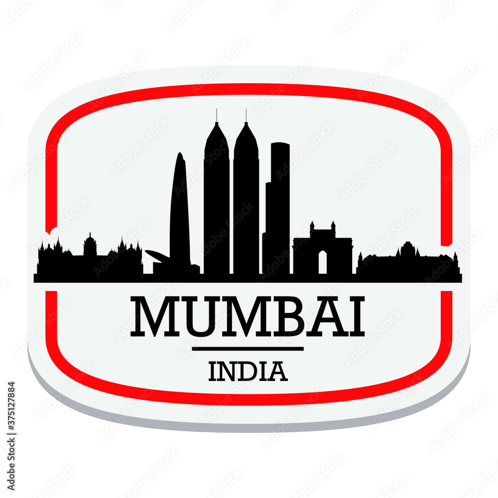 Mumbai India Skyline Silhouette City Design Vector Art Logo.