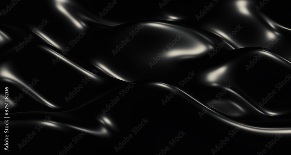 Obraz premium 3d illustration Background of black waves, streaks of light and shiny surfaces, glistening, abstract shapes. For an elegant advertisement