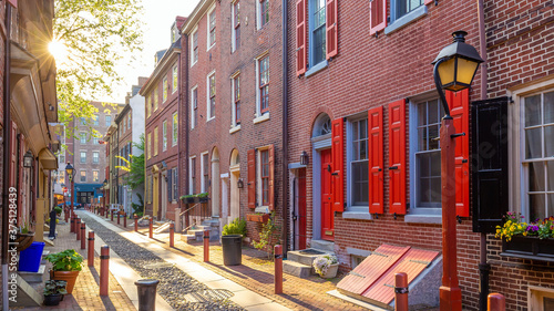The historic old city in Philadelphia, Pennsylvania. Elfreth's Alley, referred to as the nation's oldest residential street photo