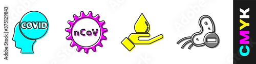 Set Corona virus covid-19, Corona virus 2019-nCoV, Washing hands with soap and Negative virus icon. Vector.