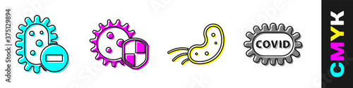 Set Negative virus, Shield protecting from virus, Virus and Corona virus covid-19 icon. Vector.
