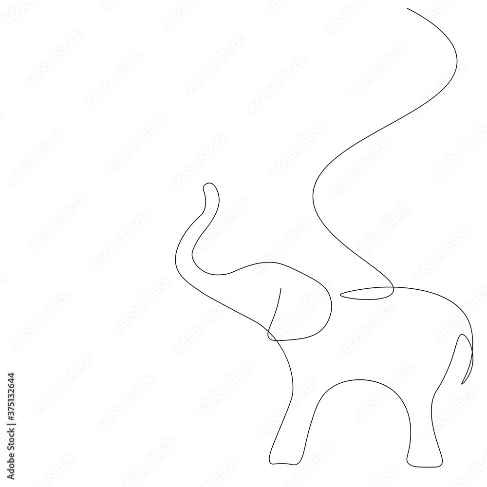 Obraz premium Elephant silhouette line drawing. Vector illustration