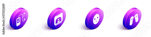 Set Isometric Music player, Aroma lamp, Facial cosmetic mask and Slipper icon. Vector.