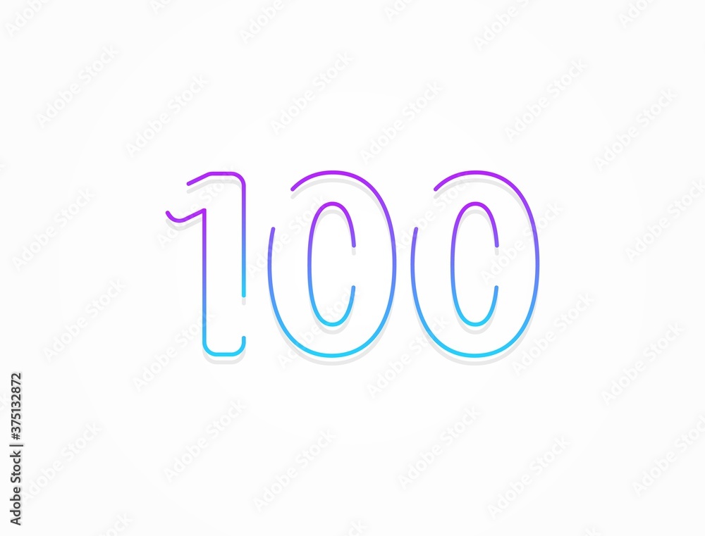 100 number, outline stroke gradient font. Trendy, dynamic creative style design. For logo, brand label, design elements, application and more. Isolated vector illustration