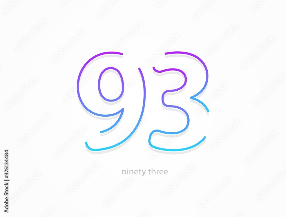 93 number, outline stroke gradient font. Trendy, dynamic creative style design. For logo, brand label, design elements, application and more. Isolated vector illustration 93 number, outline stroke gradient font. Trendy, dynamic creative style design. For logo, brand label, design elements, application and more. Isolated vector illustration