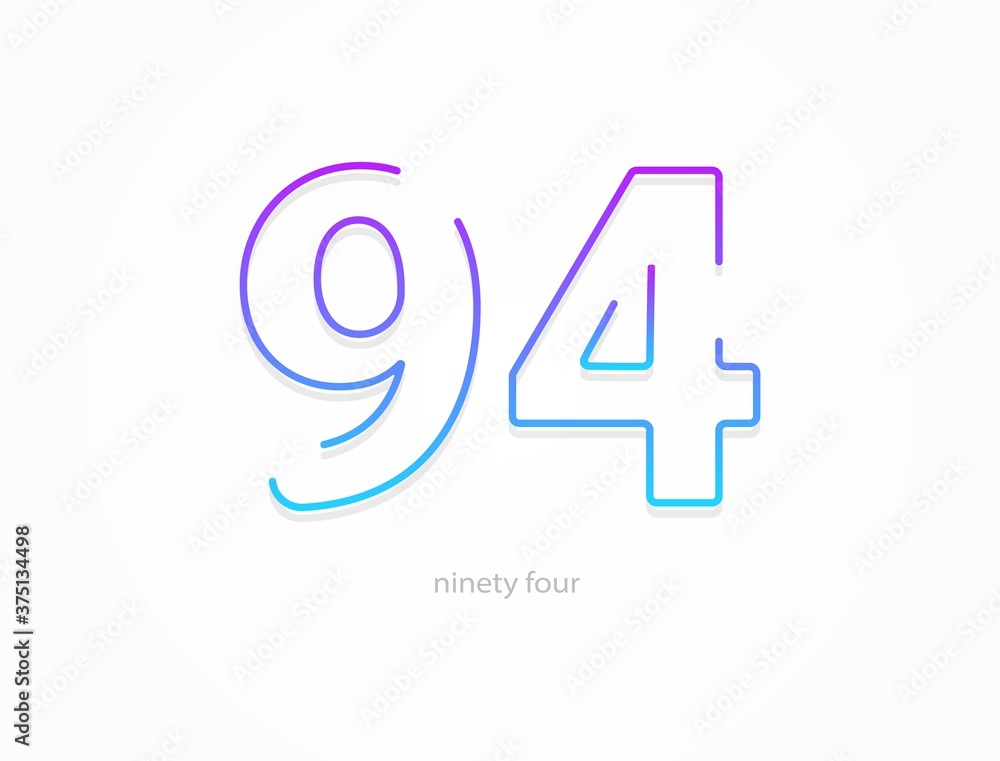 94 number, outline stroke gradient font. Trendy, dynamic creative style design. For logo, brand label, design elements, application and more. Isolated vector illustration 94 number, outline stroke gradient font. Trendy, dynamic creative style design. For logo, brand label, design elements, application and more. Isolated vector illustration