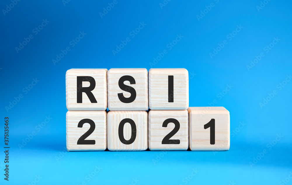 RSI 2021 years on wooden cubes on a blue background RSI 2021 years on wooden cubes on a blue background