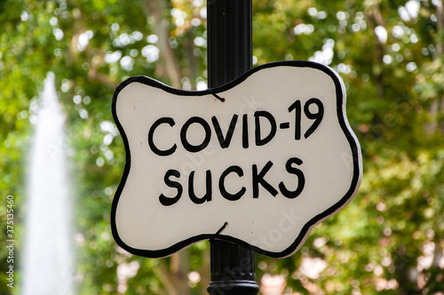 Covid-19 sucks sign in Zagreb
