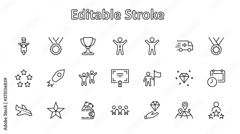 Set of Success Related Vector Line Icon. Contains such Icons as Cup, Ribbon, Star, Winner, Reward and more.Editable Stroke. 32x32 Pixels