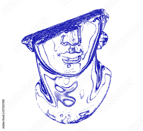 Minimal fashion illustration with fragmentary bust in bitmap pixel art style. 
