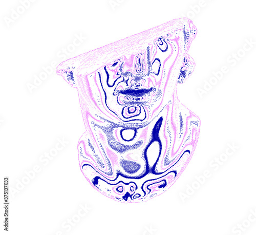 Holographic fragmentary bust in bitmap pixel art style. 