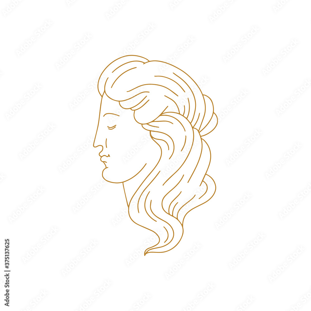 Vector hand drawn  illustration of woman with greek profile  isolated. Creative tattoo artwork. Template for card, poster, banner, print for t-shirt, pin, badge, patch.