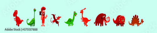 set of dinosaurs and caveman cartoon icon design template with various models. vector illustration
