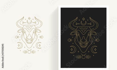 Zodiac taurus horoscope sign line art silhouette design vector illustration.