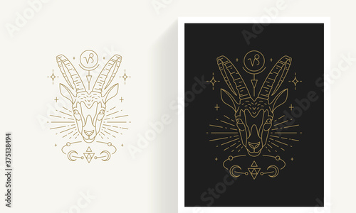 Zodiac capricorn horoscope sign line art silhouette design vector illustration.