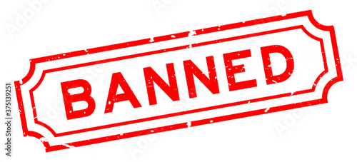 Grunge red banned word square rubber seal stamp on white background
