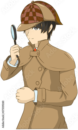 虫眼鏡を覗き込むかっこいい探偵のイラスト
