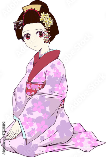 可愛い日本の舞妓さんのイラスト