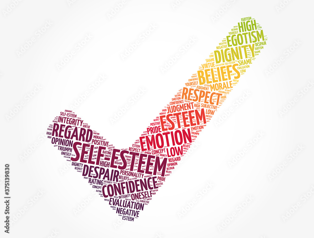 Self-esteem check mark word cloud, concept background Self-esteem check mark word cloud, concept background