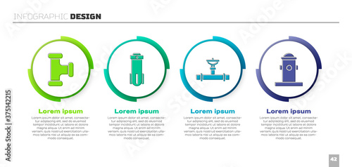 Set Industry metallic pipe, Water filter, Industry pipe and valve and Fire hydrant. Business infographic template. Vector.
