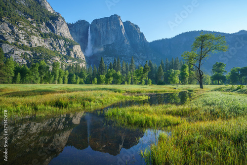 yosemite falls from yosemite valley, california, usa