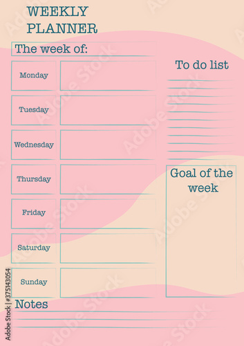 Pink Weekly planner for print